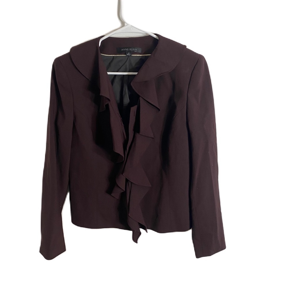 Ann Klein Magenta Red Ruffle Blazer Sz 10 Missing Button Jacket